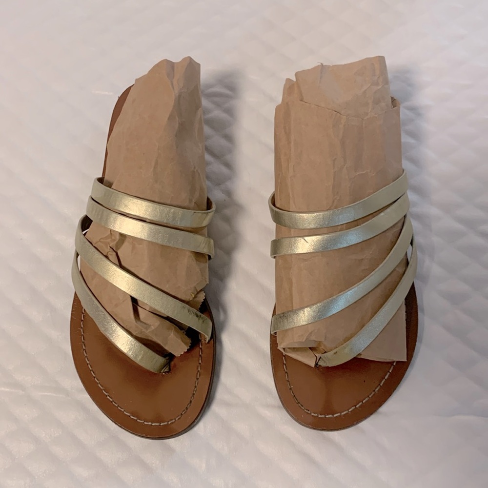 Tory Burch Gold Metallic PATOS Strappy Sandals Flats